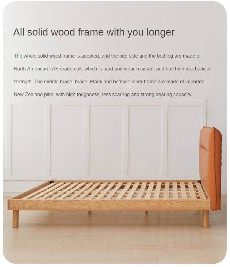 Oak Solid Wood Fabric Nordic Bed