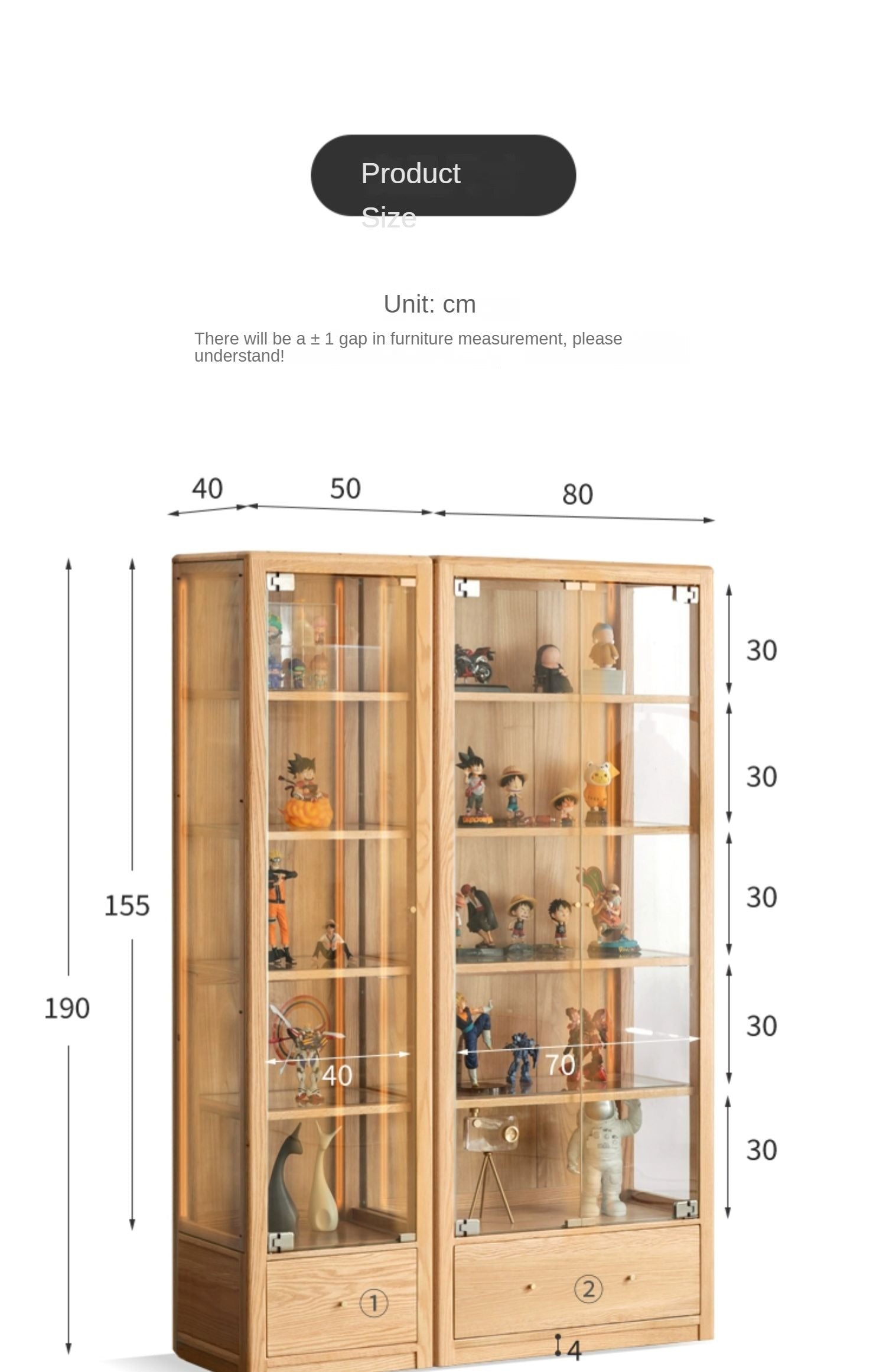 Bookcase, glass door bookshelf display cabinet oak solid wood"