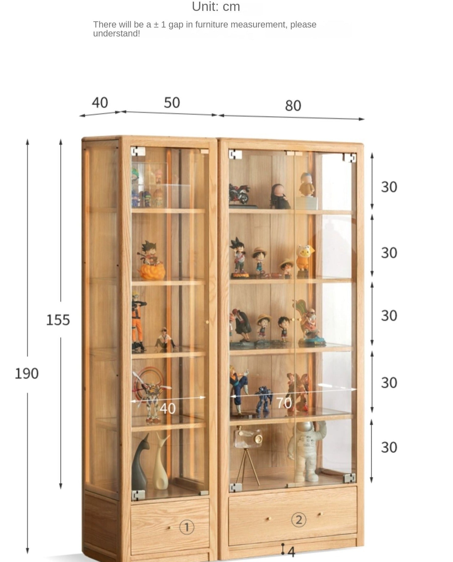 Oak solid wood Bookcase, glass door bookshelf display cabinet -