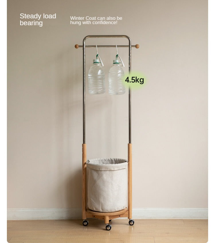 Oak Solid Wood Mobile Clothes and Hat Rack<