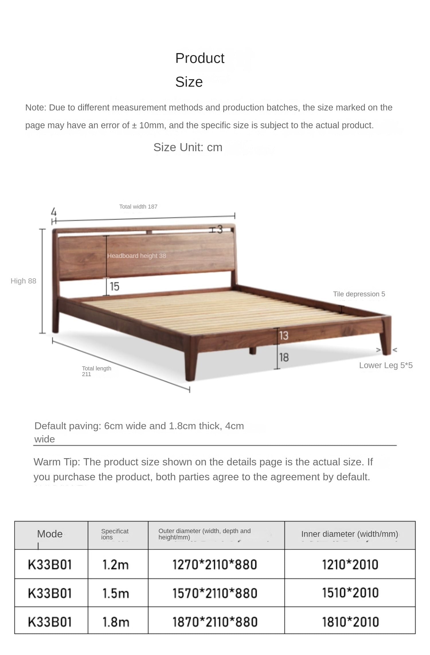 Black walnut solid wood bed+