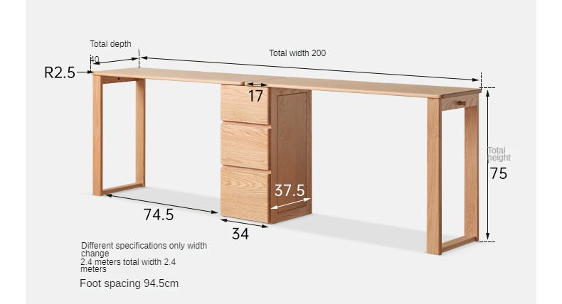 Oak solid wood ultra-narrow long table with cabinet