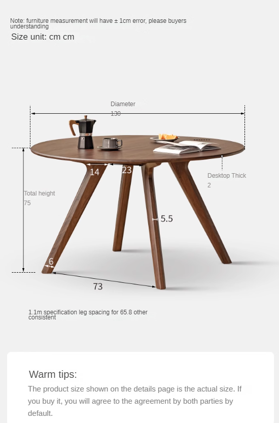 Black walnut solid wood retro round dining table