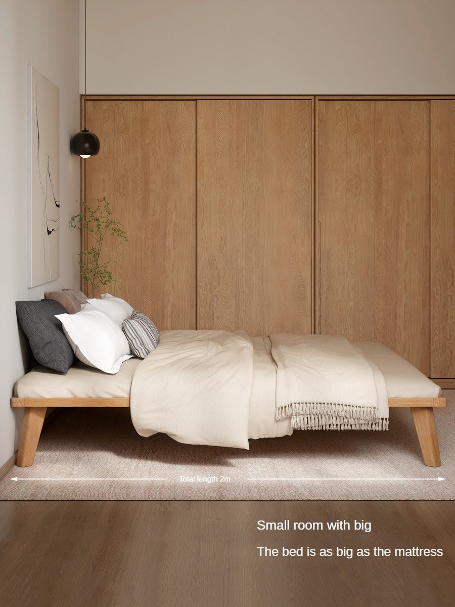 Oak solid wood platform bed, headboard-free bed