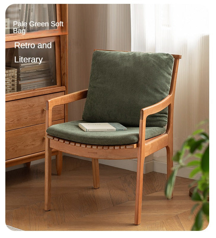 Cherry Wood Solid Wood Backrest Retro Soft Armchair