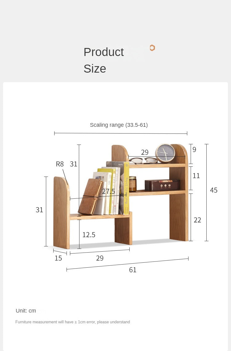 Oak Solid Wood Small Bookcase Simple Study Telescopic Organizing Shelf Nordic<