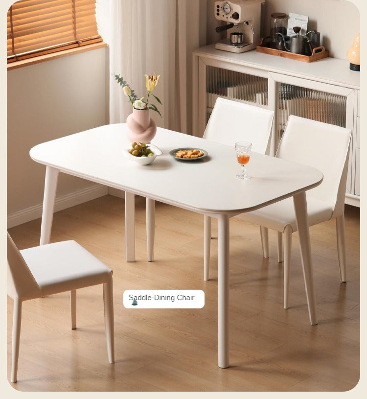 Rubber solid wood white cream style rock board dining table