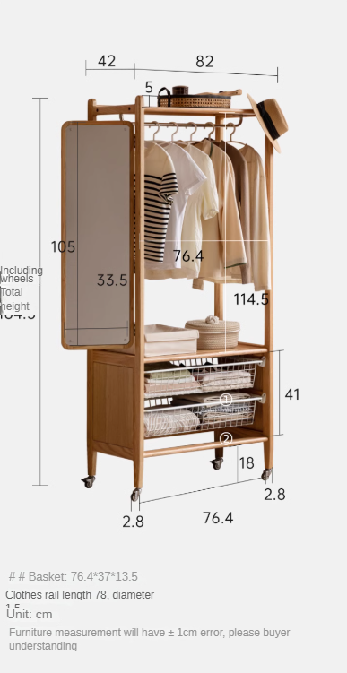 Oak Solid Wood Rack Integrated Clothes Hanger