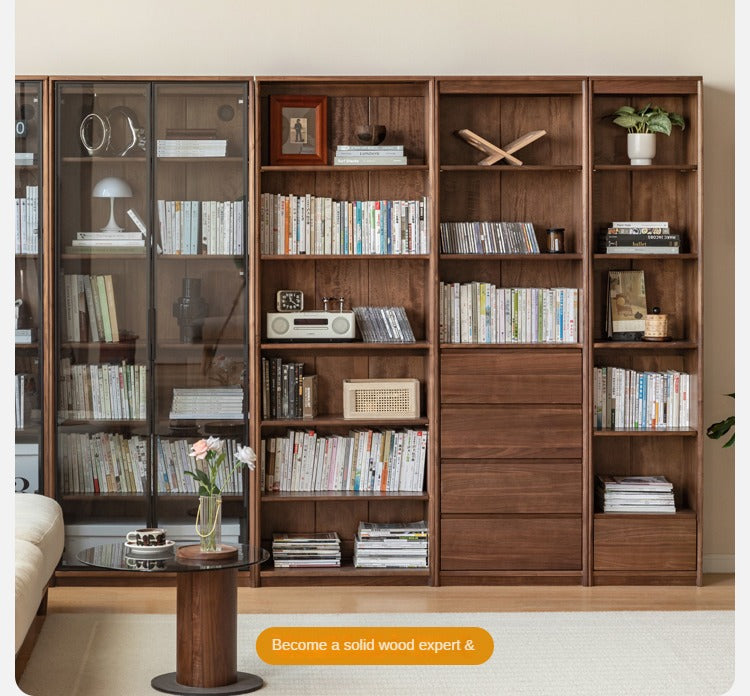 Black Walnut solid wood bookcase floor-standing free combination bookshelf<