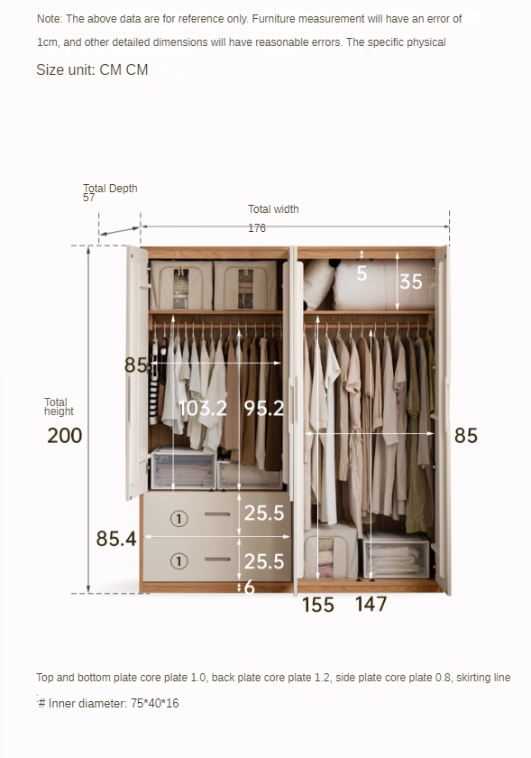 Oak Solid Wood Log Cream Style Wardrobe