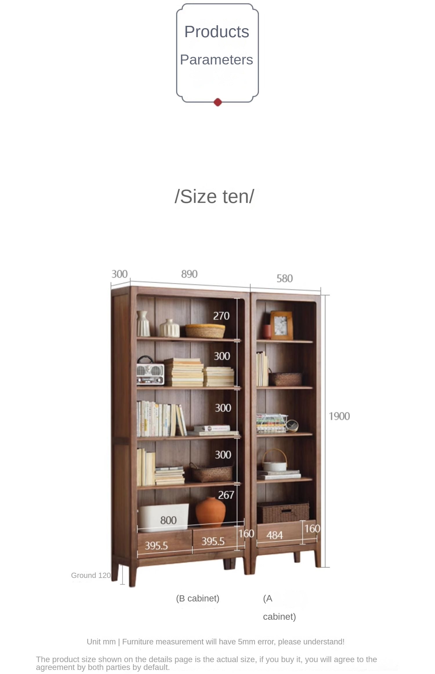 Black walnut solid wood bookcase free combination bookshelf<