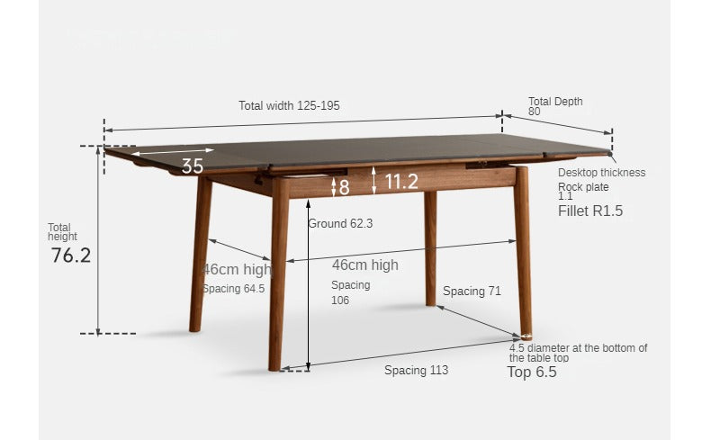 Black Walnut Solid Wood Rock Plate Foldable Dining Table