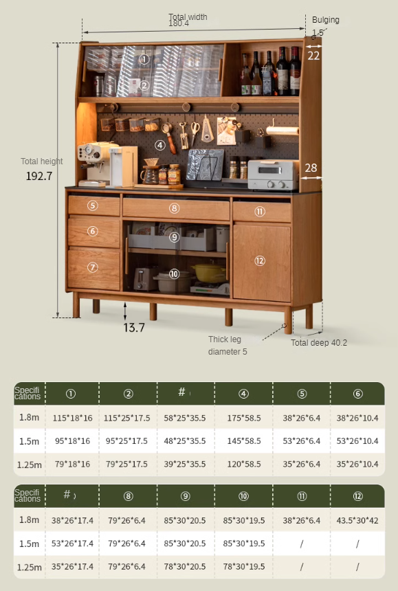 Cherry Solid Wood Rock Plate Storage Sideboard