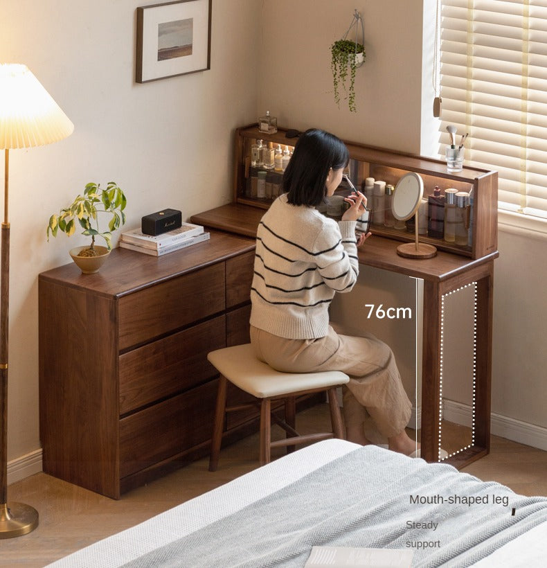 Black walnut solid wood retractable dressing table