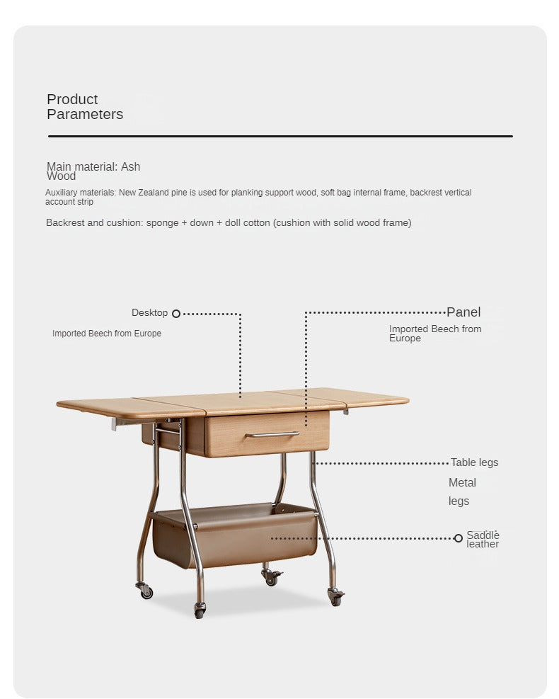 European Beech solid wood modern mobile tea table