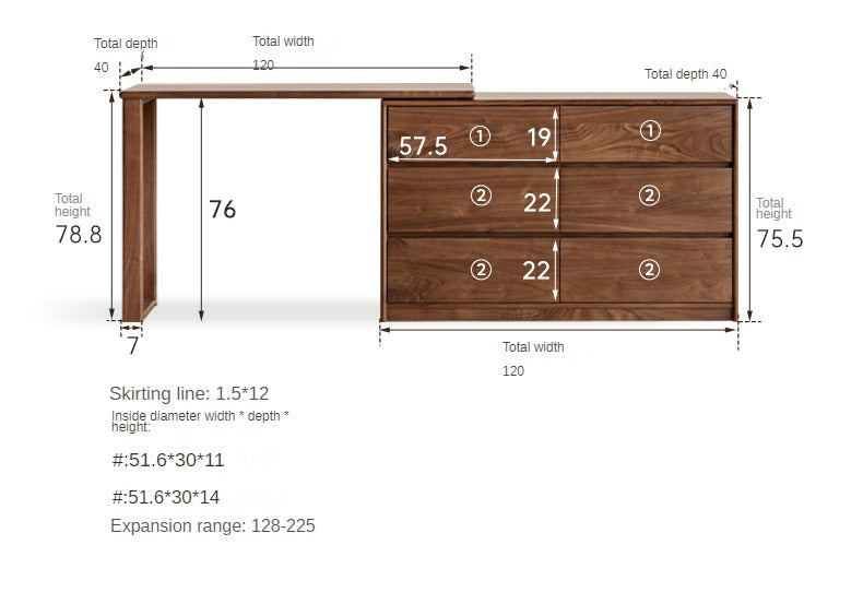 Black walnut solid wood retractable dressing table