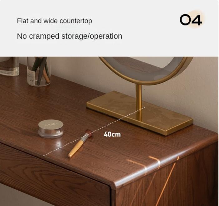 Oak Solid Wood Retro Style Retractable Dressing Table