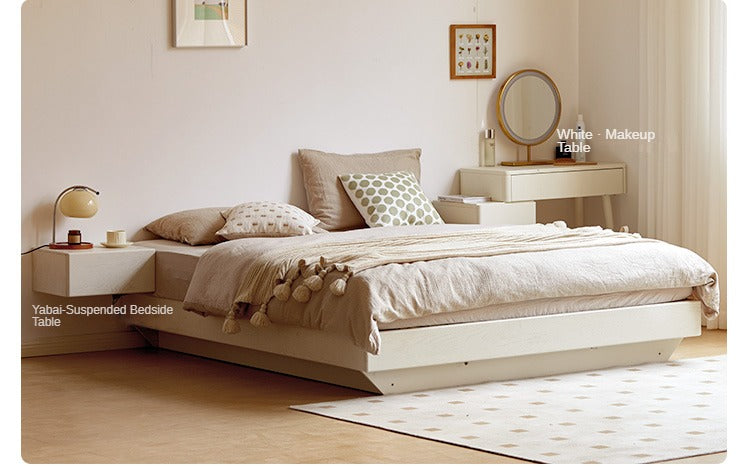 Oak solid wood box bed cream style platform bed, headboard-free bed<