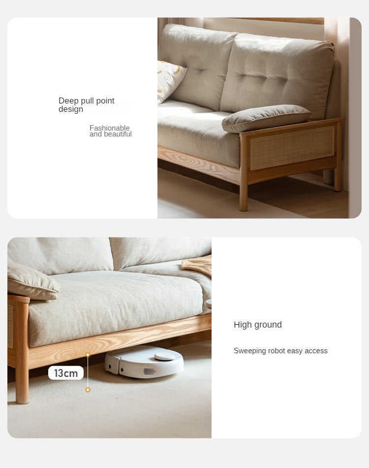 Oak solid wood rattan fabric sofa)
