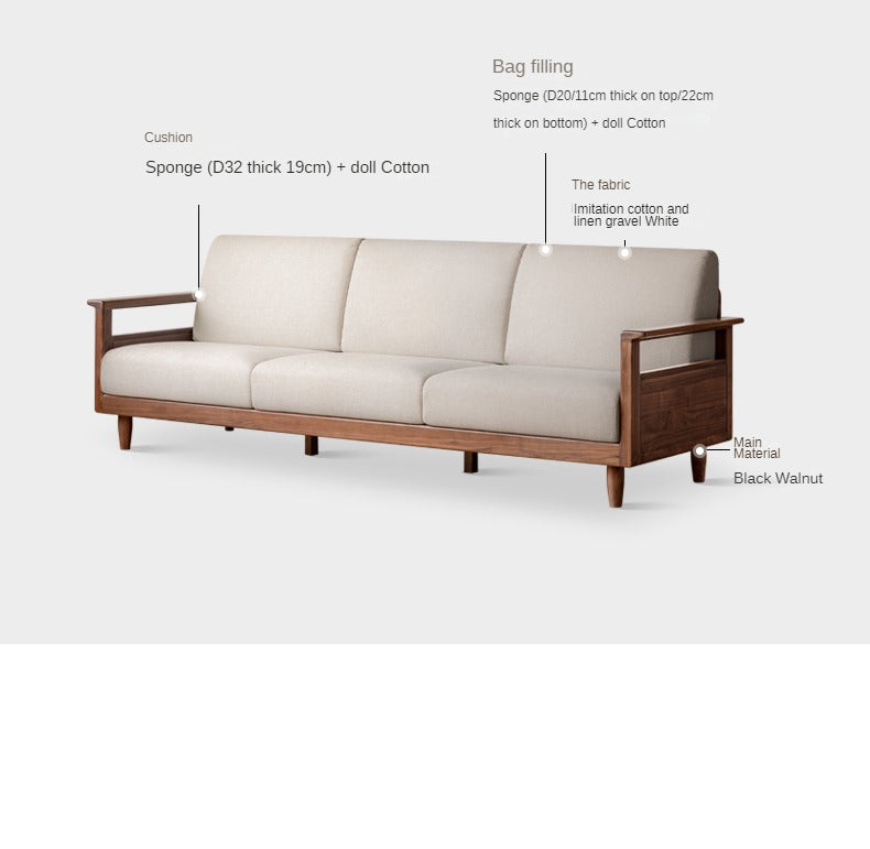 Black Walnut Solid Wood Modern Fabric Sofa