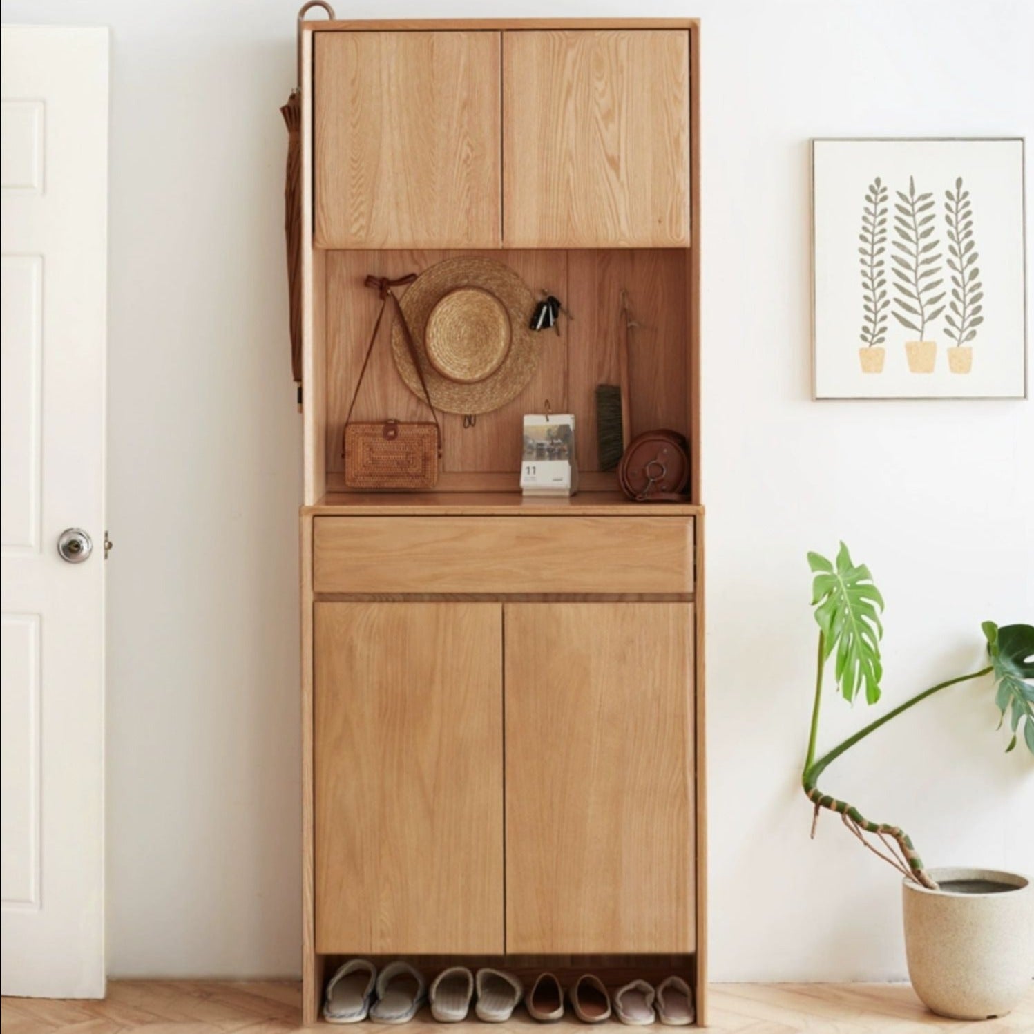 Oak solid wood entrance hall cabinet shoe cabinet integrated"