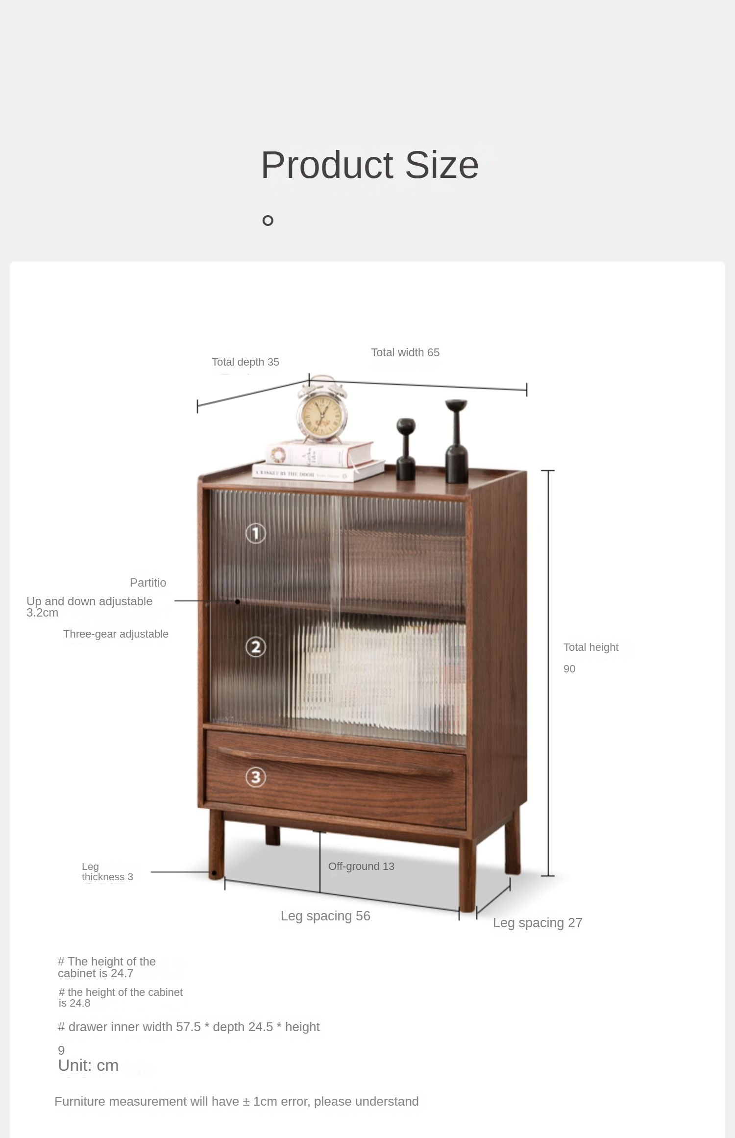 Oak Solid Wood Wide Edge Cabinet, Glass Sliding Door side Cabinet"