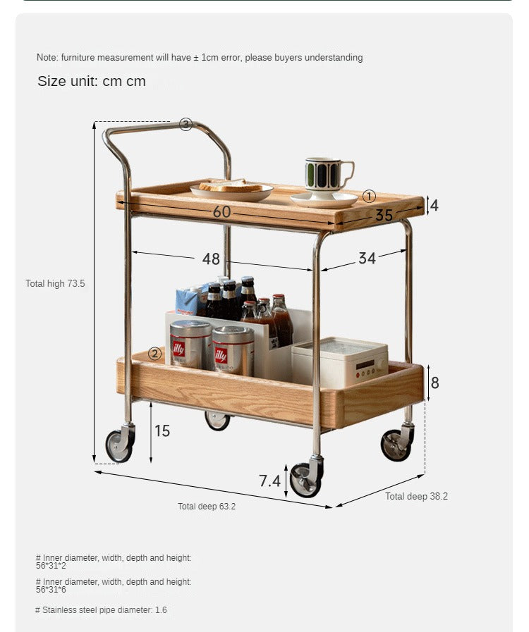 Oak Solid Wood Double Layer Mobile Side Table