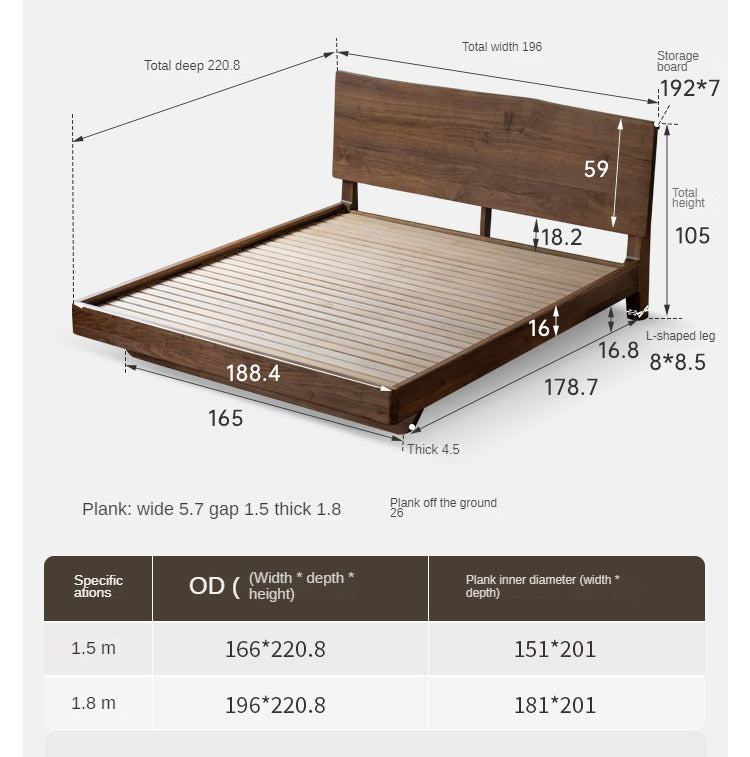 Black Walnut solid wood bed Wabi-sabi style