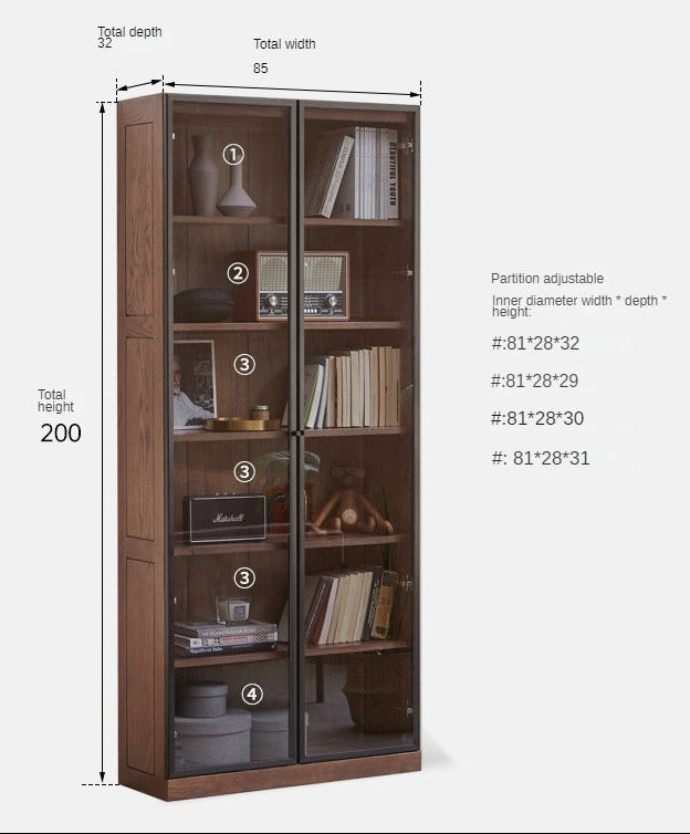 Solid Rubberwood, Oak Solid Wood Bookcase Modern With Glass Door