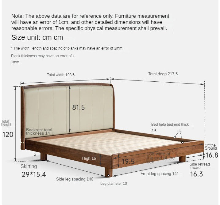 Black Walnut, Ash Solid Wood Leather Simple High Soft Back Bed