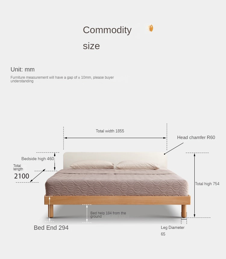 European Beech solid wood bed Nordic cream style<