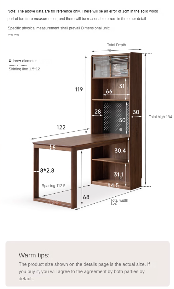 Black Walnut Solid Wood Light Luxury Style Storage Cabinet Integrated Office Desk