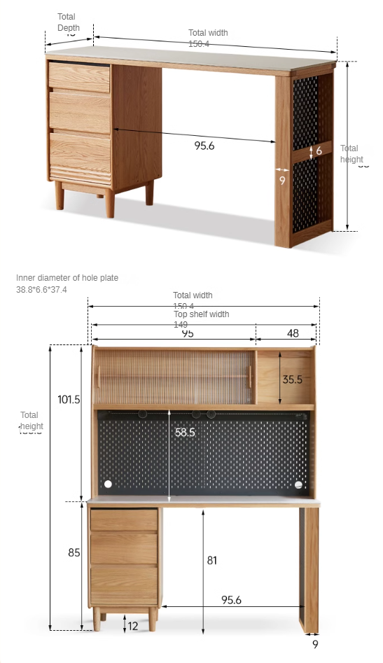 Oak, Ash Solid Wood Modern Rock Board Sideboard