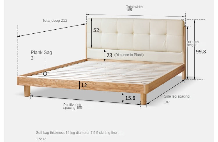 Oak Solid Wood Nordic Soft Back Bed Modern Simple<