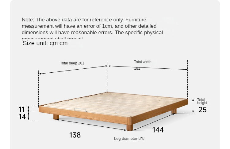 Cherry Solid Wood platform bed, headboard-free bed<