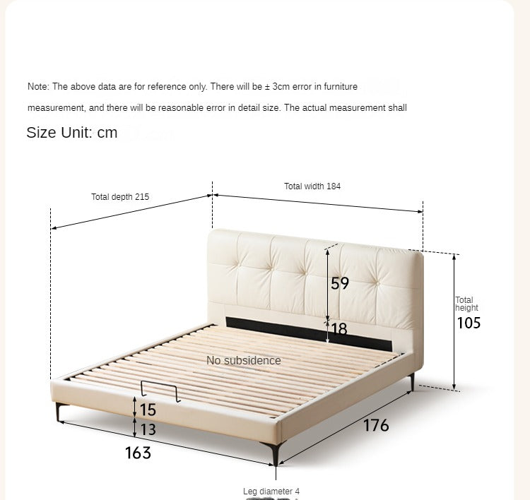 Genuine leather light luxury bed, cream style<