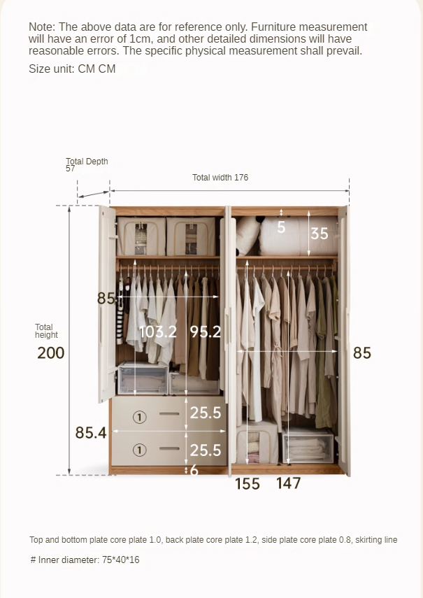 Oak Solid Wood Wardrobe Floor Combination Cabinet