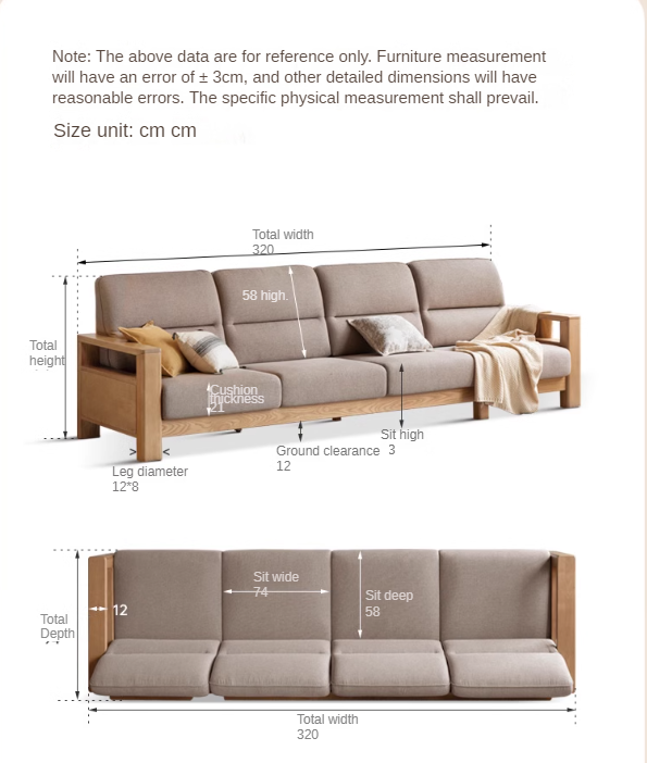 Ash, Black Walnut Solid Wood White Wax Fabric Sofa