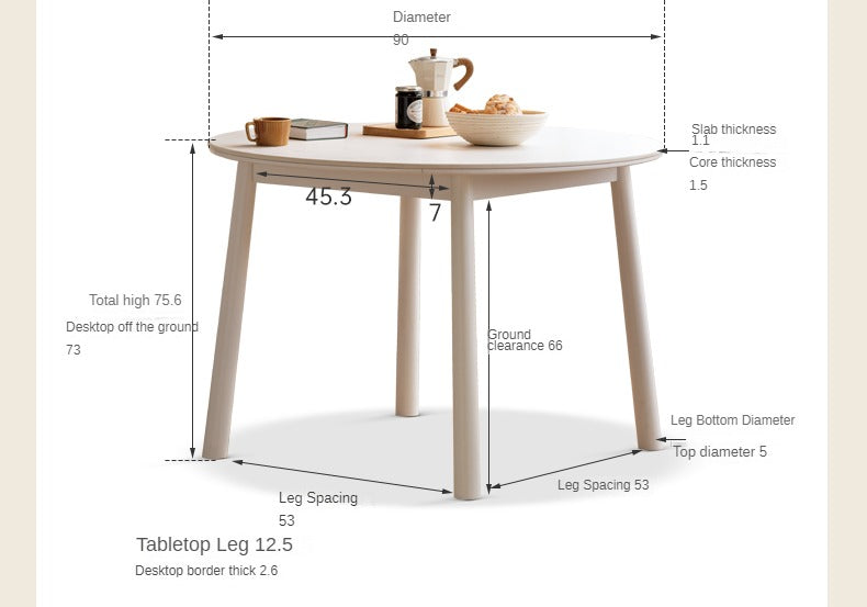 Birch solid wood white cream style rock board round dining table