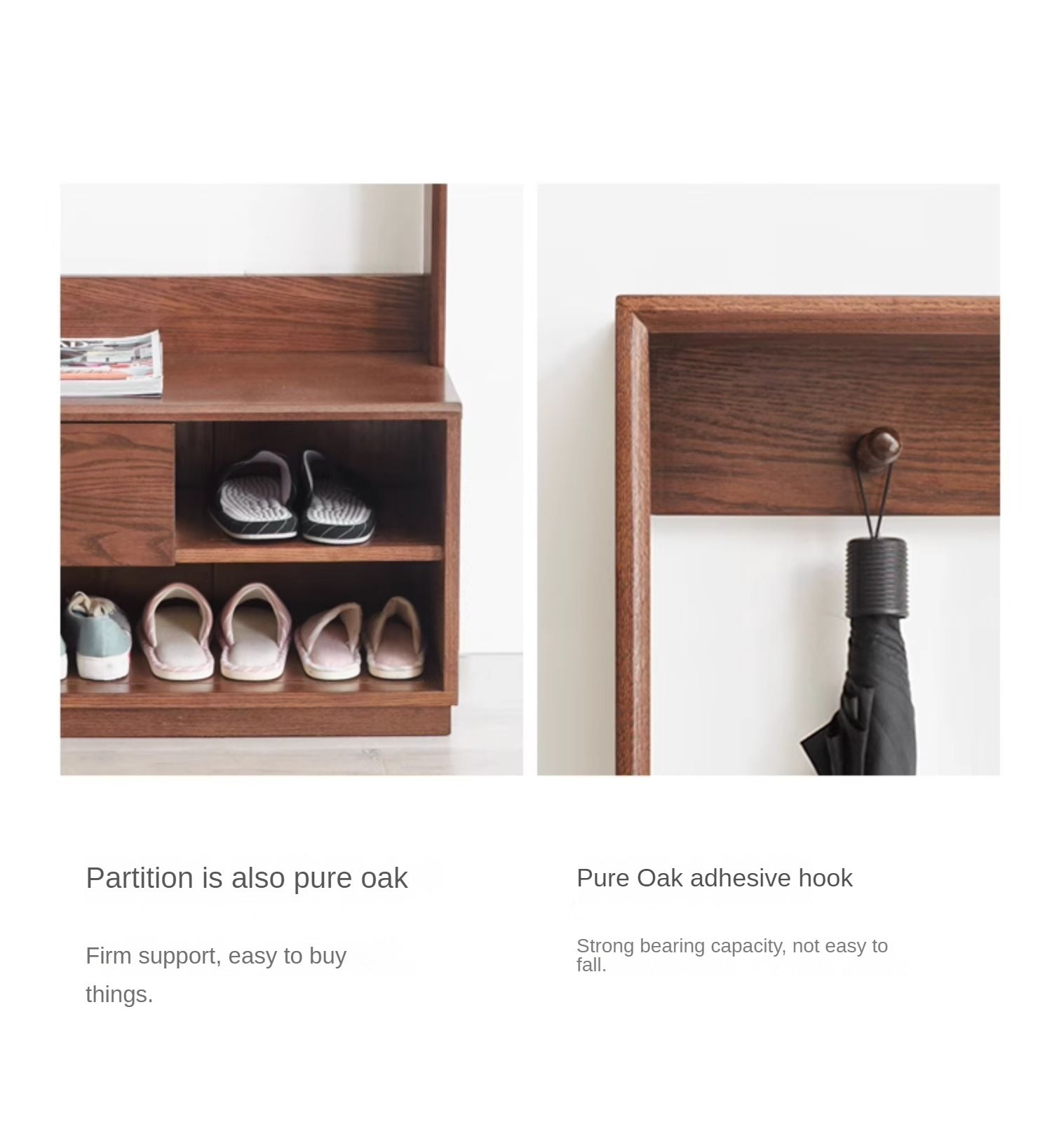 Oak Solid Wood Shoe Stool Hanger Doorway Storage Cabinet