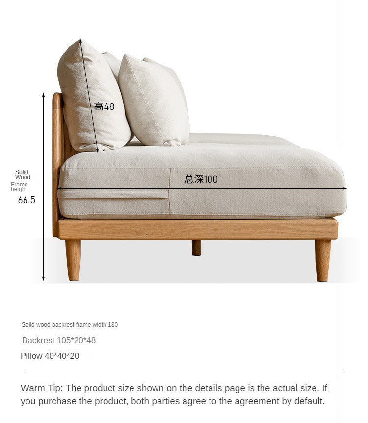Sofa oak solid wood cotton linen fabric-