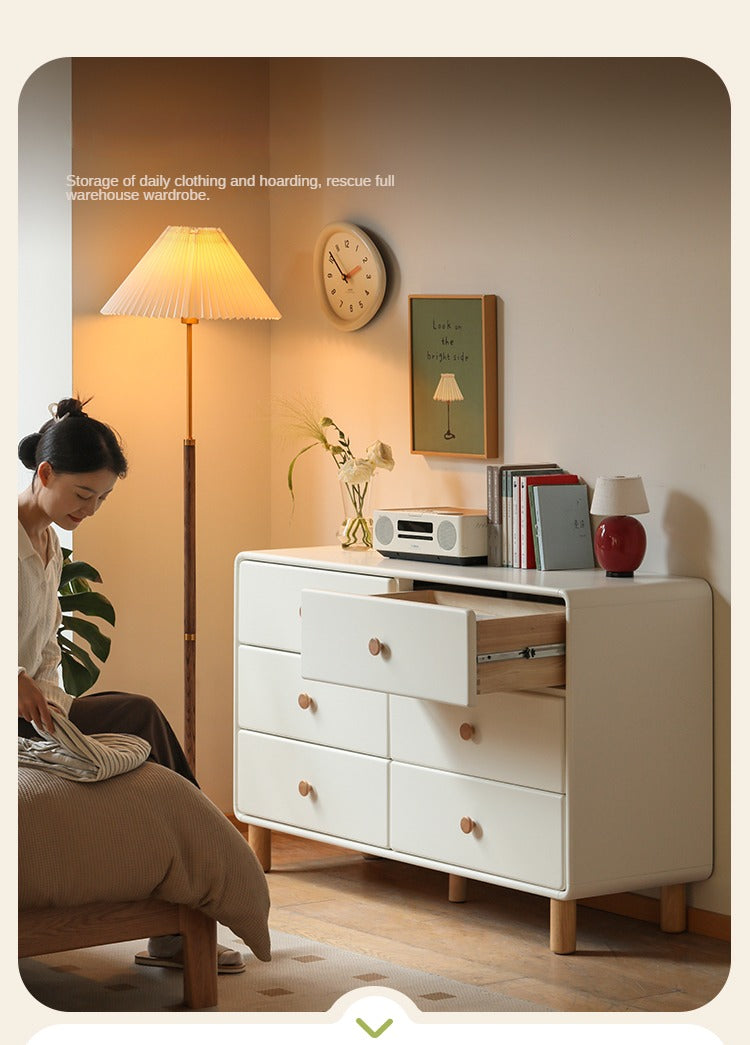 Poplar, Oak Solid Wood Cream Style Chest of Drawers