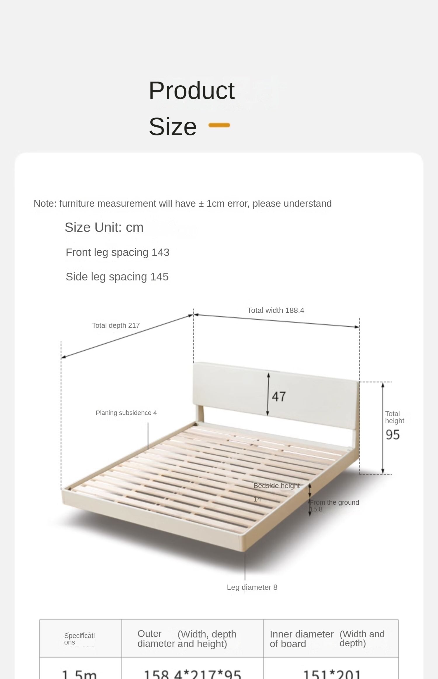 Cream suspended bed with light Oak solid wood"_)