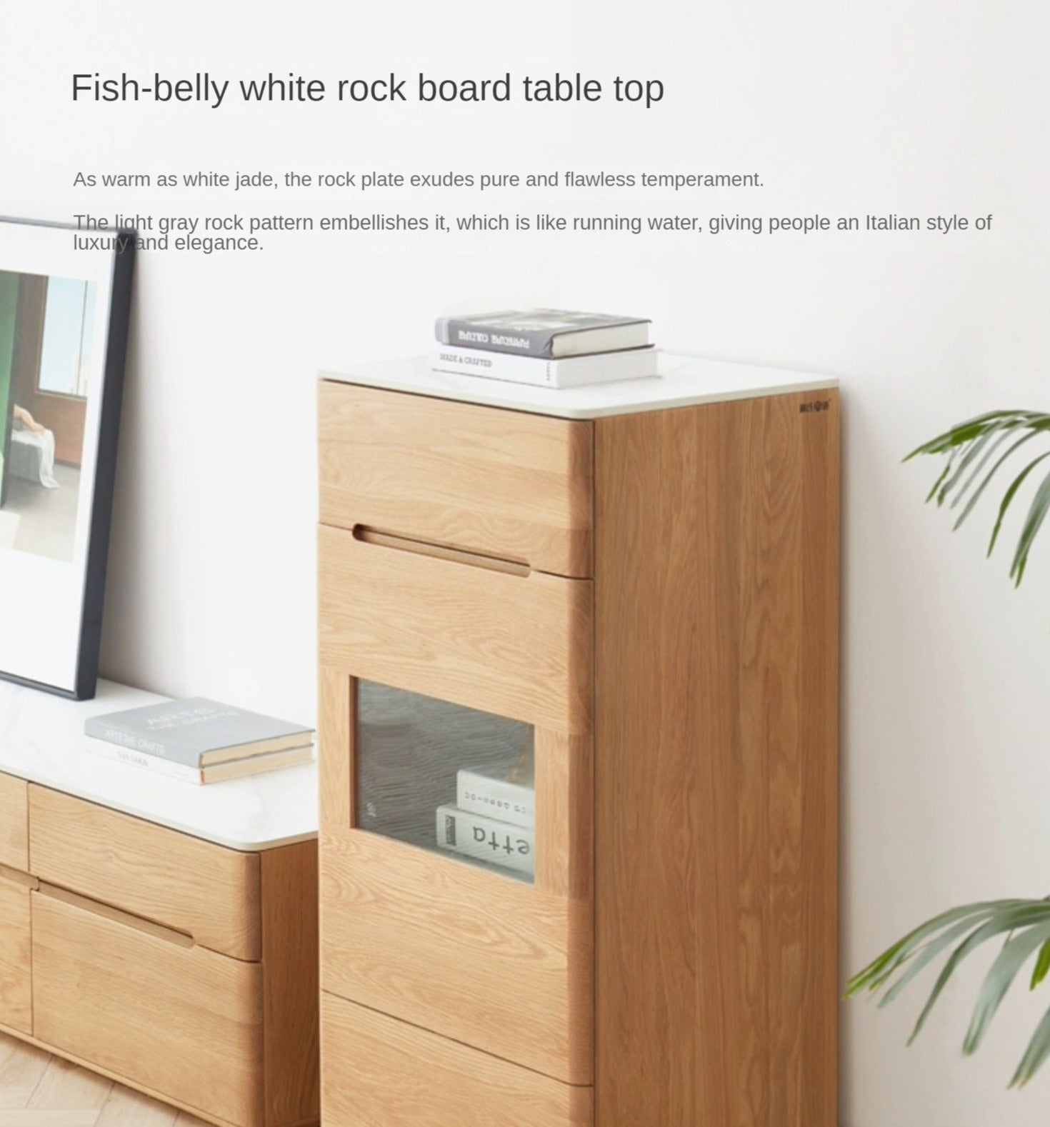 Oak solid wood rock slab side cabinet -