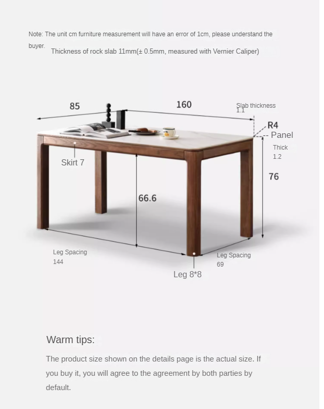 Ash solid Wood Rock Plate Brown Dining Table