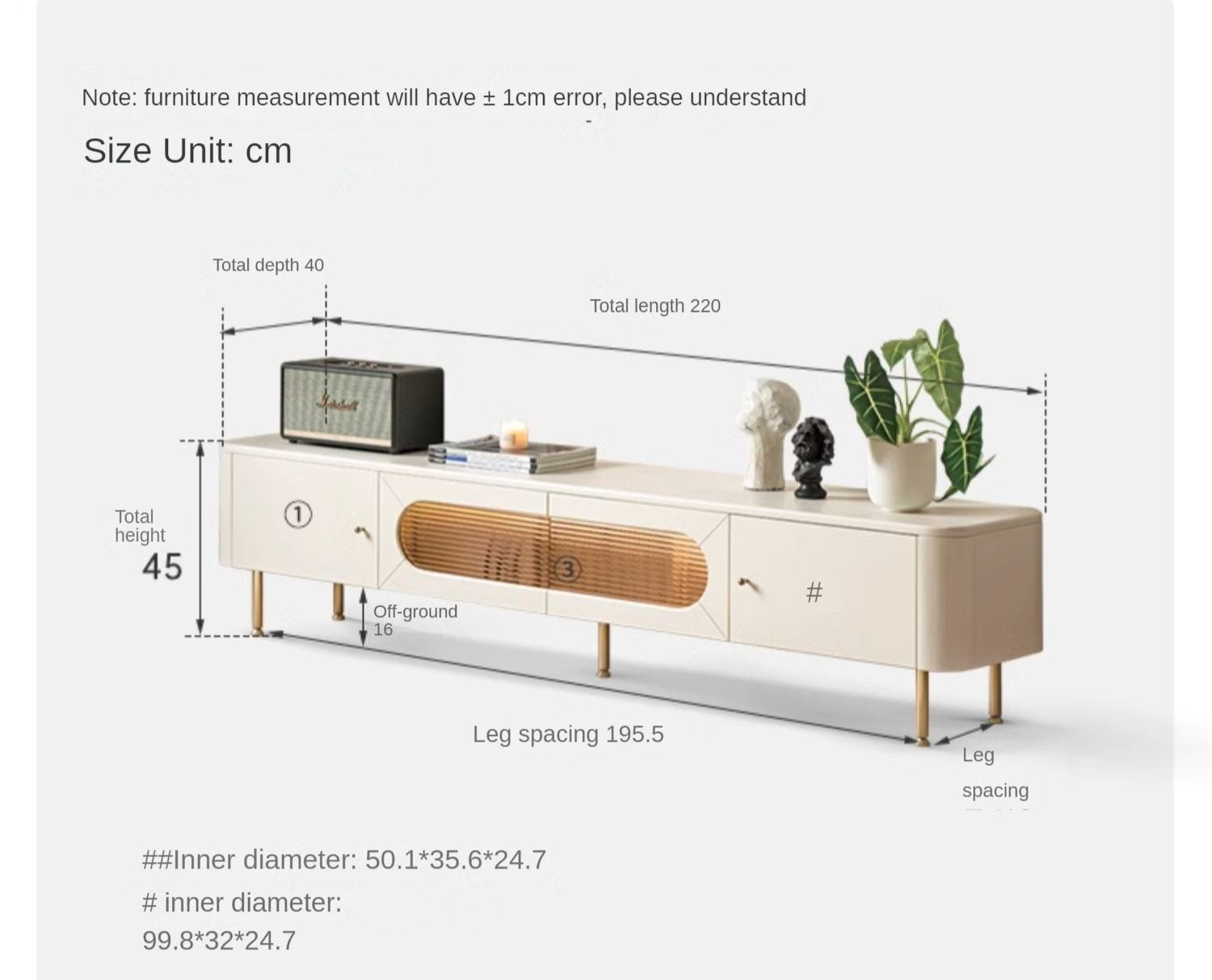 Poplar Solid Wood LED light Cream style TV Cabinet,