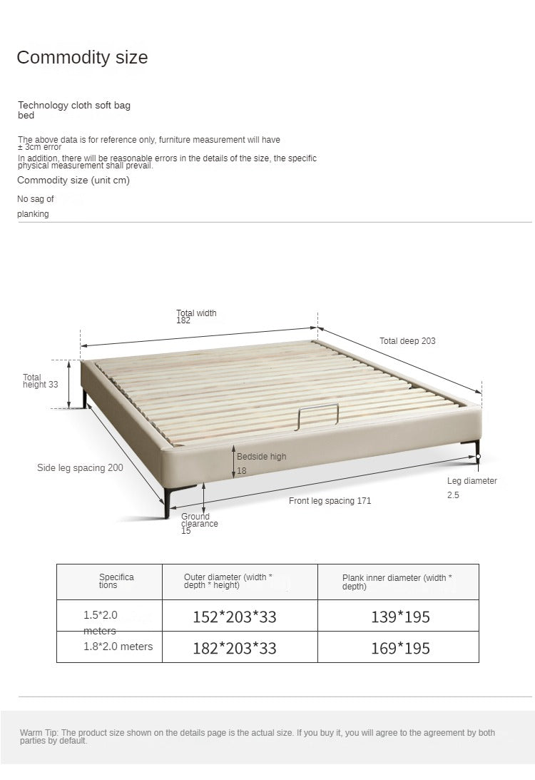 Technology Fabric platform bed, headboard-free bed Cream Style