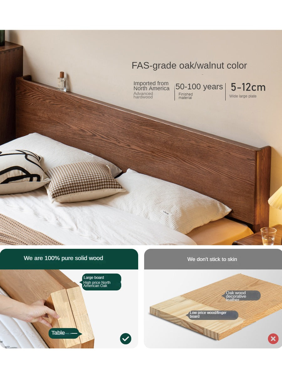 Modern oak solid wood Walnut color bed LED night lights+
