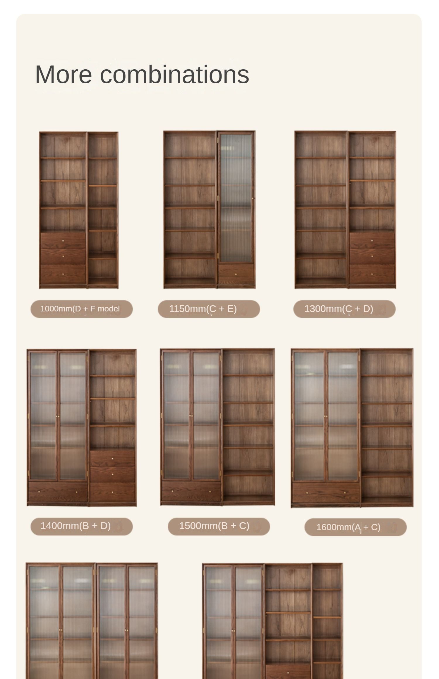 Oak Walnut solid wood cdust-proof glass door wall floor-to-ceiling bookshelf<