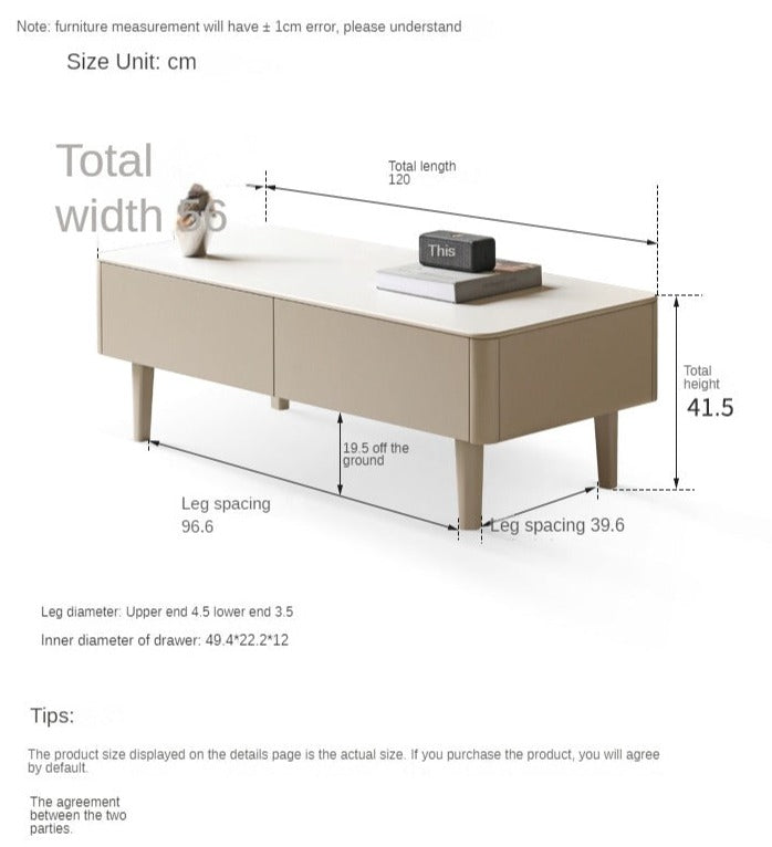 Ash Solid Wood Light Luxury rock plate coffee table-